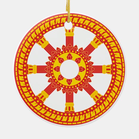 Ashtamangala Symbol Dharmachakra Wiel van Dharma Keramisch Ornament (Achterkant)