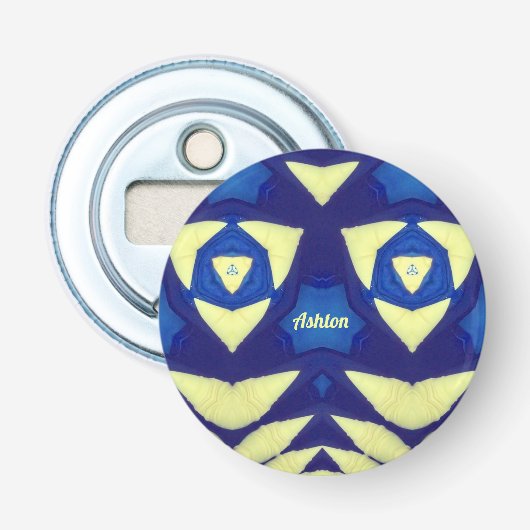 ASHTON ~ Blue Cream 3D-patroon ~ Button Flesopener (Voorkant)