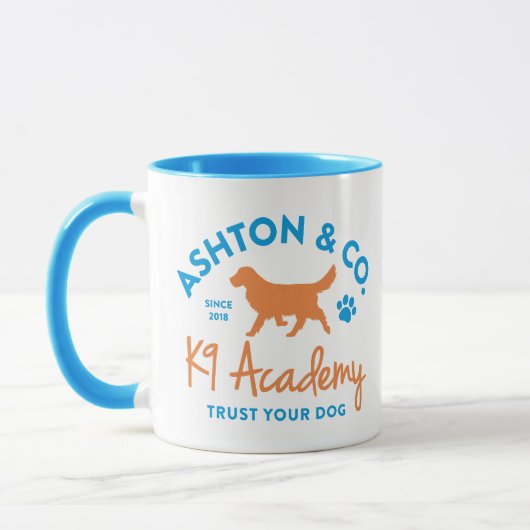 Ashton & Co. K9 Academy 11 oz. 2c. Lichtblauw logo Mok (Links)