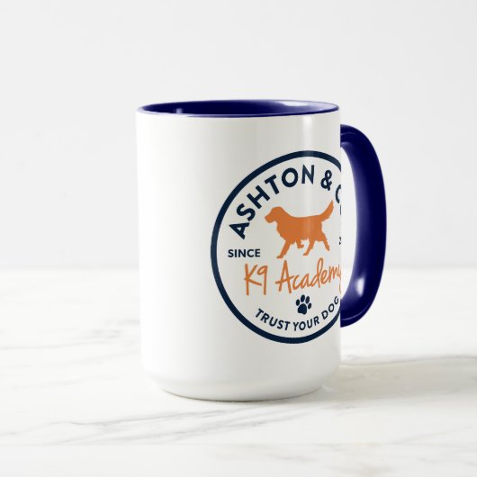 Ashton & Co. K9 Academy 15 oz. 2c. Navy Circle Mok (Voorkant rechts)