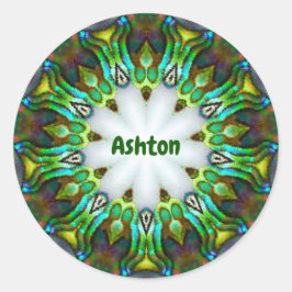 ASHTON ~ Gepersonaliseerde Paua Shell fractal ~ Cl Ronde Sticker
