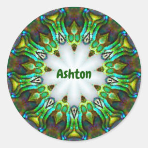 ASHTON ~ Gepersonaliseerde Paua Shell fractal ~ Cl Ronde Sticker