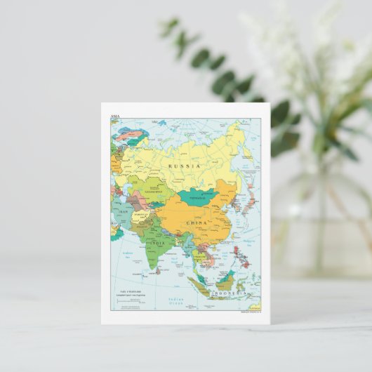 Asia Continent Map Briefkaart (Staand voorkant)