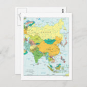 Asia Continent Map Briefkaart (Voorkant / Achterkant)