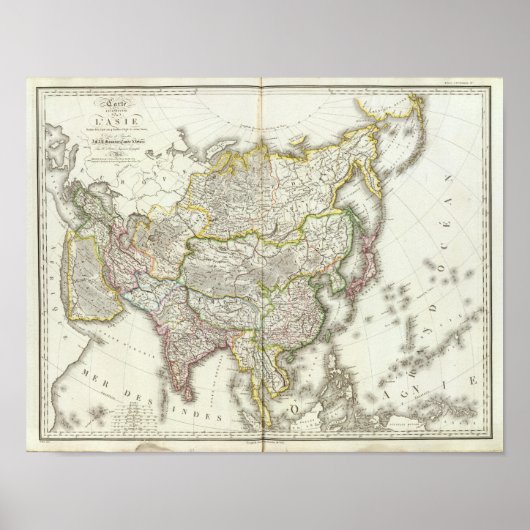 Asia Engraved Map Poster (Voorkant)
