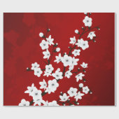 Asia Floral Red White Cherry Blossom Cadeaupapier (Vlak)