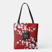 Asia Floral Red White Cherry Blossom Monogram Tote Bag (Achterkant)
