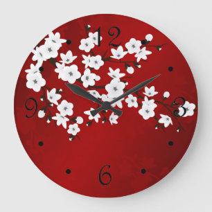 Asia Floral Red White Cherry Blossom Oriental Grote Klok