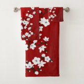 Asia Floral White Cherry Blossom Red Bad Handdoek (Insitu)