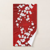 Asia Floral White Cherry Blossom Red Bad Handdoek (Handdoek)