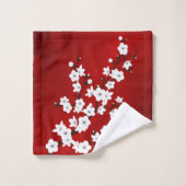 Asia Floral White Cherry Blossom Red Bad Handdoek (Wasdoekje)