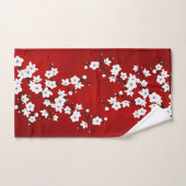 Asia Floral White Cherry Blossom Red Bad Handdoek (Handdoek)