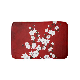Asia Floral White Cherry Blossom Red Badmat