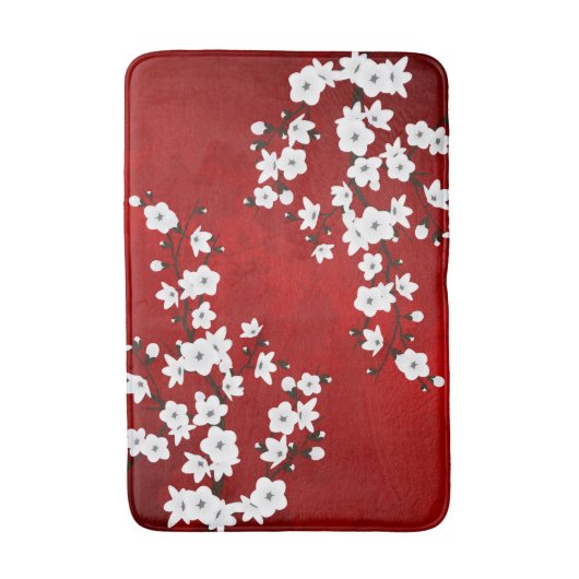 Asia Floral White Cherry Blossom Red Badmat (Voorkant Verticaal)