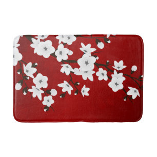 Asia Floral White Cherry Blossom Red Badmat