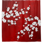 Asia Floral White Cherry Blossom Red Douchegordijn (Voorkant)