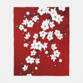 Asia Floral White Cherry Blossom Red Fleece Deken (Voorkant)