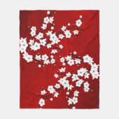 Asia Floral White Cherry Blossom Red Fleece Deken (Voorkant)