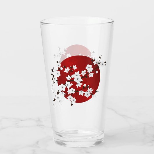 Asia Floral White Cherry Blossom Red Glas (Achterkant)