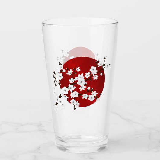 Asia Floral White Cherry Blossom Red Glas (Voorkant)