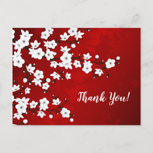 Asia Floral White Cherry Blossom Red Hartelijk dan Briefkaart