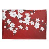 Asia Floral White Cherry Blossom Red Kussensloop (Achterkant)