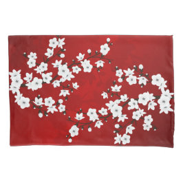 Asia Floral White Cherry Blossom Red Kussensloop