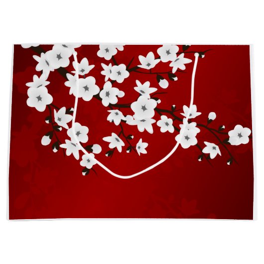 Asia Floral White Cherry Blossom Red Large Cadeautasje (Voorkant)