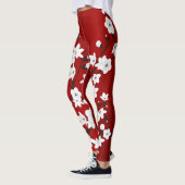 Asia Floral White Cherry Blossom Red Leggings (Links)