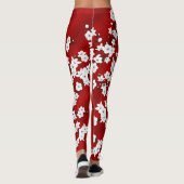 Asia Floral White Cherry Blossom Red Leggings (Achterkant)