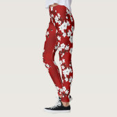 Asia Floral White Cherry Blossom Red Leggings (Links)