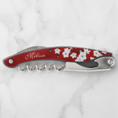Asia Floral White Cherry Blossom Red Monogram Kurkentrekker (Achterkant)