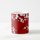 Asia Floral White Cherry Blossom Red Monogram Magische Mok (Center)