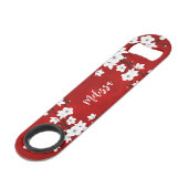 Asia Floral White Cherry Blossom Red Monogram Speed Flessenopener (Voorkant Gekanteld)