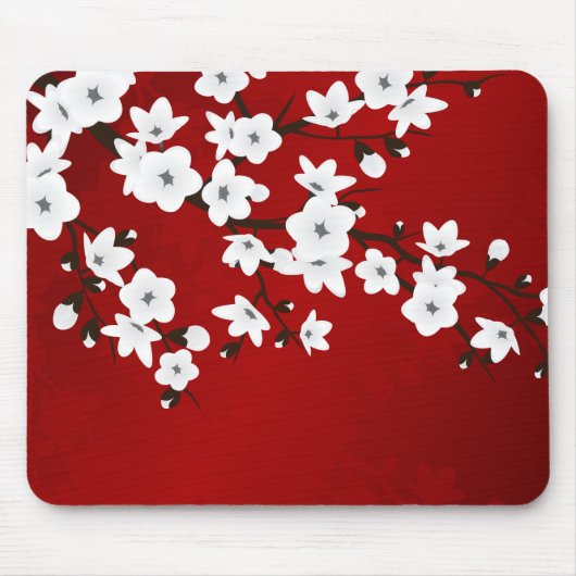 Asia Floral White Cherry Blossom Red Muismat (Voorkant)