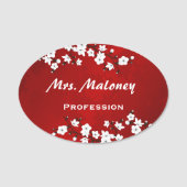 Asia Floral White Cherry Blossom Red Naamplaatje (Voorkant)