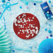 Asia Floral White Cherry Blossom Red Papieren Bordje (Feest)