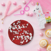 Asia Floral White Cherry Blossom Red Papieren Bordje (Feest)