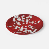Asia Floral White Cherry Blossom Red Papieren Bordje (Gekanteld)