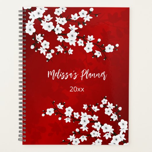 Asia Floral White Cherry Blossom Red Planner (Voorkant)