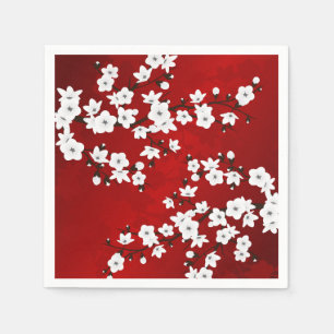Asia Floral White Cherry Blossom Red Servet