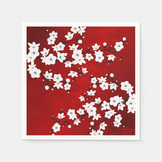 Asia Floral White Cherry Blossom Red Servet (Voorkant)