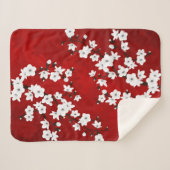 Asia Floral White Cherry Blossom Red Sherpa Deken (Voorkant (horizontaal))