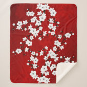 Asia Floral White Cherry Blossom Red Sherpa Deken (Voorkant)