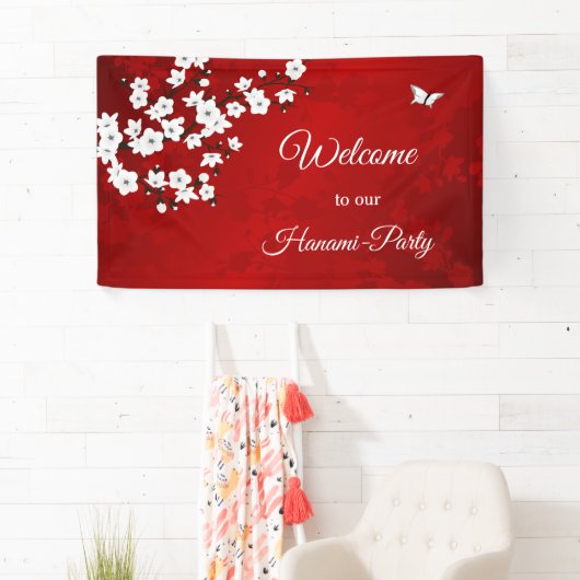 Asia Floral White Cherry Blossom Red Spandoek (Insitu)