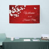 Asia Floral White Cherry Blossom Red Spandoek (Beurs)