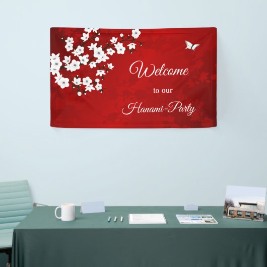 Asia Floral White Cherry Blossom Red Spandoek (Beurs)