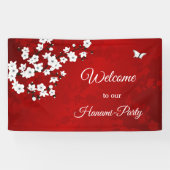 Asia Floral White Cherry Blossom Red Spandoek (Horizontaal)