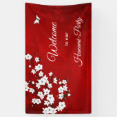 Asia Floral White Cherry Blossom Red Spandoek (Verticaal)