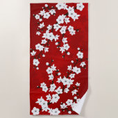 Asia Floral White Cherry Blossom Red Strandlaken (Voorkant)